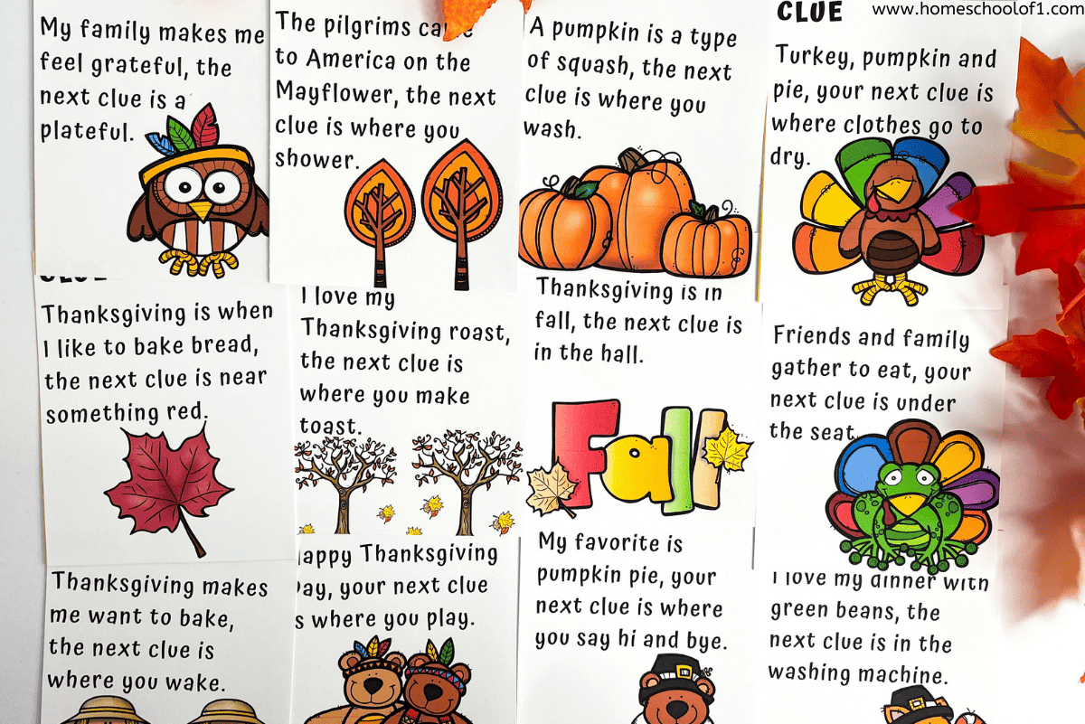 thanksgiving scavenger hunt printable with fun clues